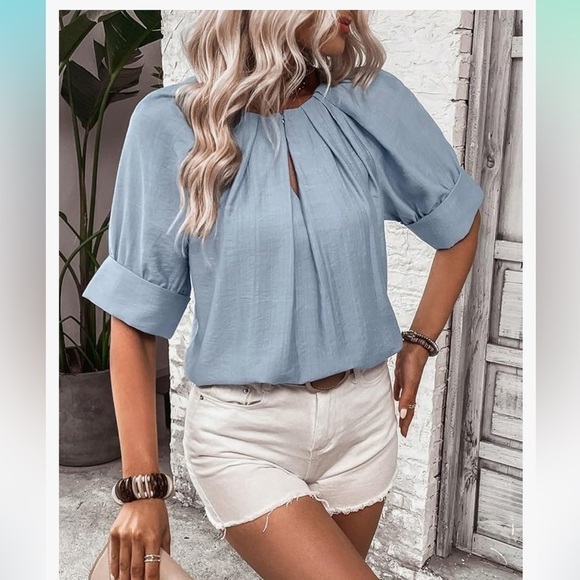 Gitees, Raglan Sleeve,Keyhole Neckline Pleated Detail,YachtWear,Timeless Blouse - Picture 9 of 16